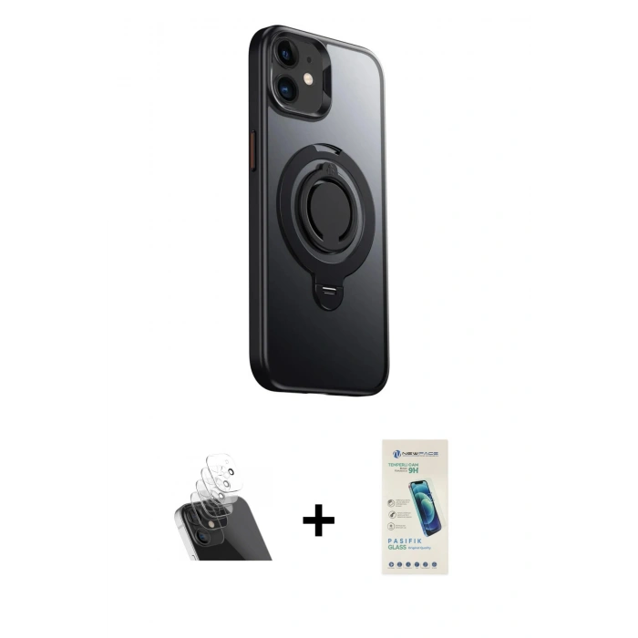 MARSİLYAN™- iPhone 12 Kılıf Zirve Çizgi Prime - Şeffaf Pasifik Cam Ekran Koruyucu + Kamera Lens Koruma Cam - SF