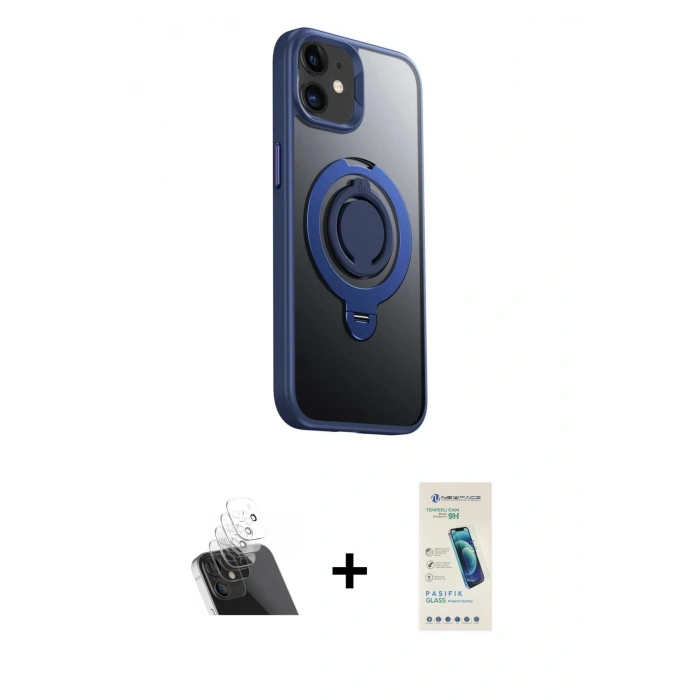 MARSİLYAN™- iPhone 12 Kılıf Zirve Çizgi Prime - Şeffaf Pasifik Cam Ekran Koruyucu + Kamera Lens Koruma Cam - SF