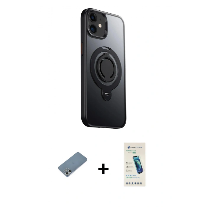 MARSİLYAN™- iPhone 12 Kılıf Zirve Çizgi Prime - Şeffaf Pasifik Cam Ekran Koruyucu + Shine Kamera Lens Koruma Cam - GS