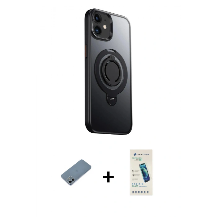 MARSİLYAN™- iPhone 12 Kılıf Zirve Çizgi Prime - Şeffaf Pasifik Cam Ekran Koruyucu + Shine Kamera Lens Koruma Cam - SABE
