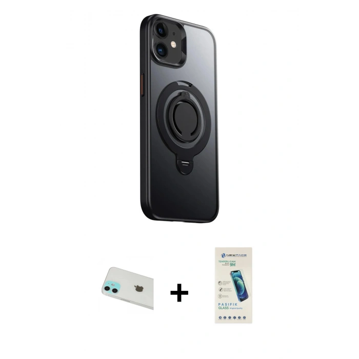 MARSİLYAN™- iPhone 12 Kılıf Zirve Çizgi Prime - Şeffaf Pasifik Cam Ekran Koruyucu + Rainbow Kamera Lens Koruma Cam - YL