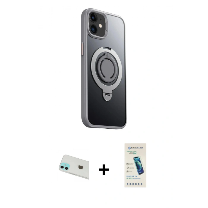 MARSİLYAN™- iPhone 12 Kılıf Zirve Çizgi Prime - Şeffaf Pasifik Cam Ekran Koruyucu + Rainbow Kamera Lens Koruma Cam - YL