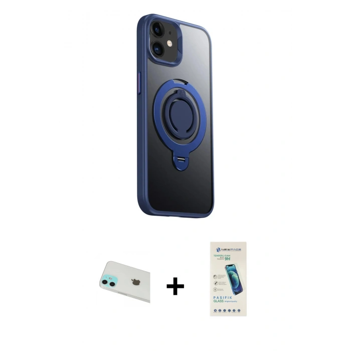 MARSİLYAN™- iPhone 12 Kılıf Zirve Çizgi Prime - Şeffaf Pasifik Cam Ekran Koruyucu + Rainbow Kamera Lens Koruma Cam - YL