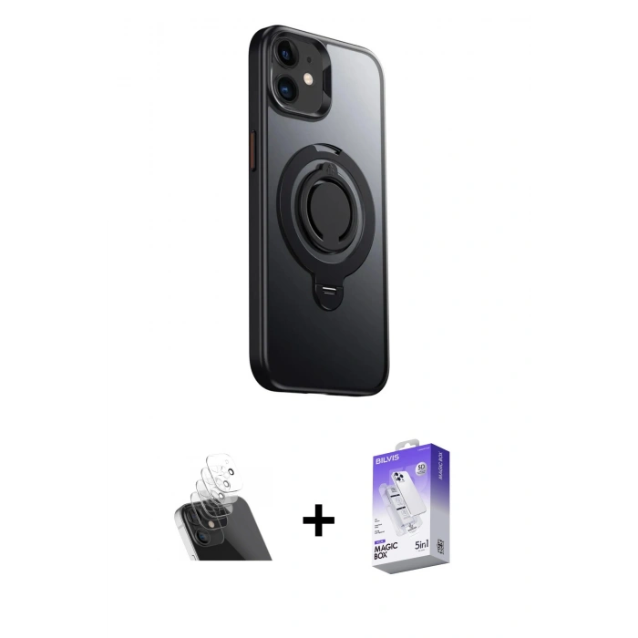 MARSİLYAN™- iPhone 12 Kılıf Zirve Çizgi Prime - Siyah Bilvis 5in1 3D Magic Cam Ekran Koruyucu + Kamera Lens Koruma Cam - SF