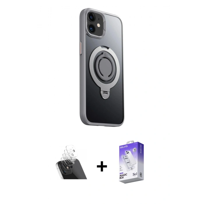 MARSİLYAN™- iPhone 12 Kılıf Zirve Çizgi Prime - Siyah Bilvis 5in1 3D Magic Cam Ekran Koruyucu + Kamera Lens Koruma Cam - SF