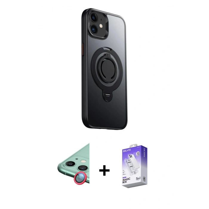 MARSİLYAN™- iPhone 12 Kılıf Zirve Çizgi Prime - Siyah Bilvis 5in1 3D Magic Cam Ekran Koruyucu + Raze Metal Kamera Lens - KI