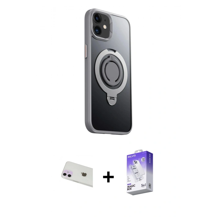 MARSİLYAN™- iPhone 12 Kılıf Zirve Çizgi Prime - Siyah Bilvis 5in1 3D Magic Cam Ekran Koruyucu + Rainbow Kamera Lens Koruma Cam - MR