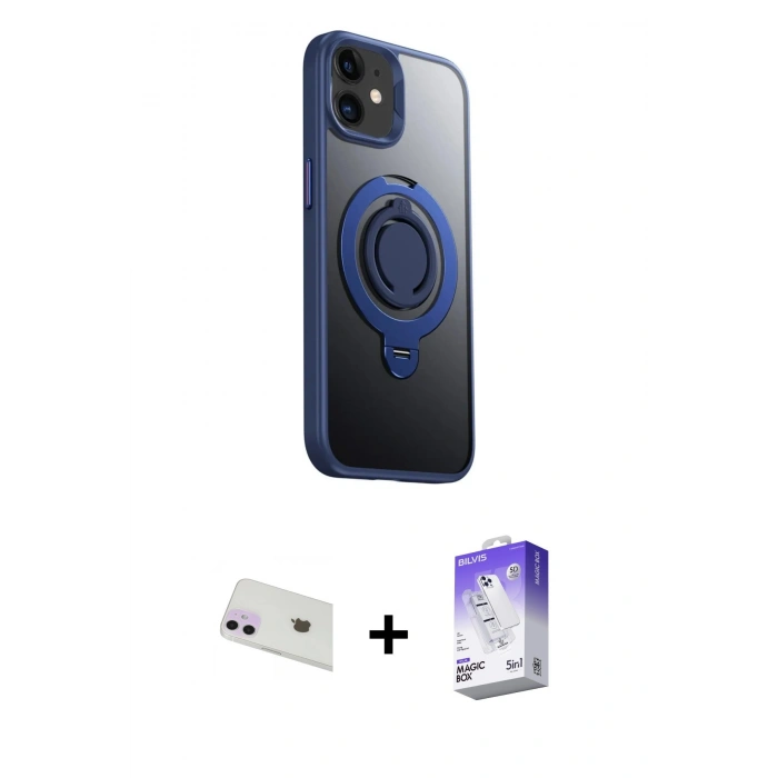 MARSİLYAN™- iPhone 12 Kılıf Zirve Çizgi Prime - Siyah Bilvis 5in1 3D Magic Cam Ekran Koruyucu + Rainbow Kamera Lens Koruma Cam - MR