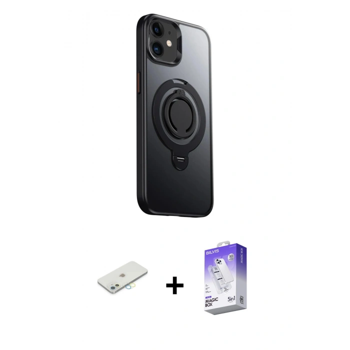 MARSİLYAN™- iPhone 12 Kılıf Zirve Çizgi Prime - Siyah Bilvis 5in1 3D Magic Cam Ekran Koruyucu + Renkli Kamera Lens Koruma Cam - SI