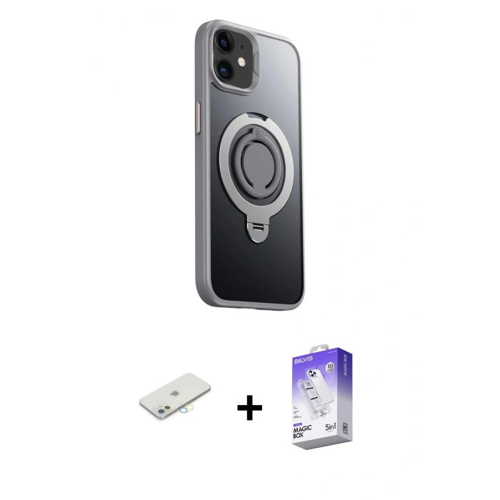 MARSİLYAN™- iPhone 12 Kılıf Zirve Çizgi Prime - Siyah Bilvis 5in1 3D Magic Cam Ekran Koruyucu + Renkli Kamera Lens Koruma Cam - SI