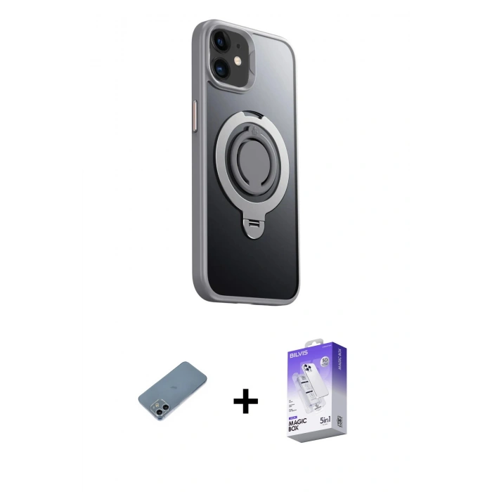 MARSİLYAN™- iPhone 12 Kılıf Zirve Çizgi Prime - Siyah Bilvis 5in1 3D Magic Cam Ekran Koruyucu + Shine Kamera Lens Koruma Cam - SABE