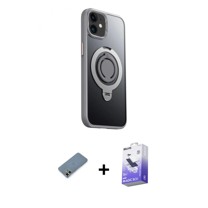 MARSİLYAN™- iPhone 12 Kılıf Zirve Çizgi Prime - Siyah Bilvis 5in1 5D Magic Hayalet Cam Ekran Koruyucu + Metal Kamera Lens Koruma Cam - AKYL