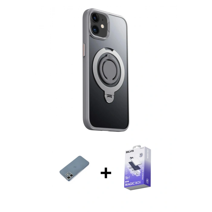 MARSİLYAN™- iPhone 12 Kılıf Zirve Çizgi Prime - Siyah Bilvis 5in1 5D Magic Hayalet Cam Ekran Koruyucu + Shine Kamera Lens Koruma Cam - GS