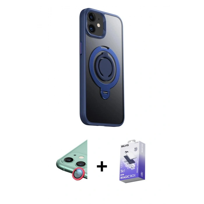 MARSİLYAN™- iPhone 12 Kılıf Zirve Çizgi Prime - Siyah Bilvis 5in1 5D Magic Hayalet Cam Ekran Koruyucu + Raze Metal Kamera Lens - KI