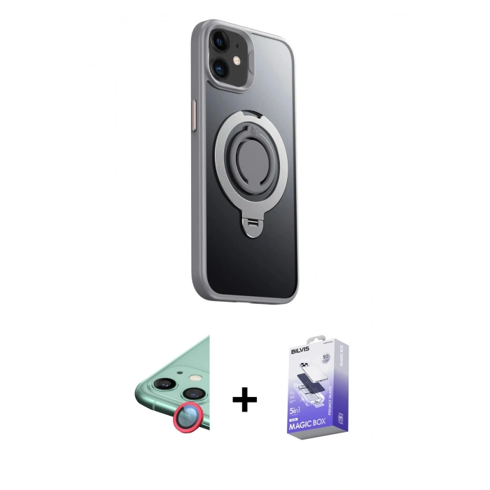 MARSİLYAN™- iPhone 12 Kılıf Zirve Çizgi Prime - Siyah Bilvis 5in1 5D Magic Hayalet Cam Ekran Koruyucu + Raze Metal Kamera Lens - KI