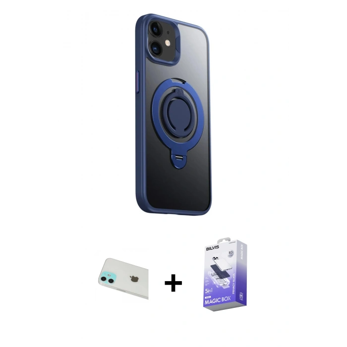 MARSİLYAN™- iPhone 12 Kılıf Zirve Çizgi Prime - Siyah Bilvis 5in1 5D Magic Hayalet Cam Ekran Koruyucu + Rainbow Kamera Lens Koruma Cam - YL