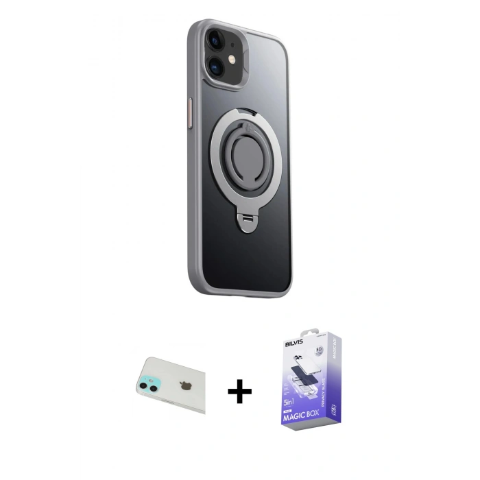 MARSİLYAN™- iPhone 12 Kılıf Zirve Çizgi Prime - Siyah Bilvis 5in1 5D Magic Hayalet Cam Ekran Koruyucu + Rainbow Kamera Lens Koruma Cam - YL