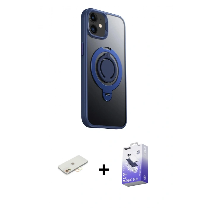 MARSİLYAN™- iPhone 12 Kılıf Zirve Çizgi Prime - Siyah Bilvis 5in1 5D Magic Hayalet Cam Ekran Koruyucu + Renkli Kamera Lens Koruma Cam - SI