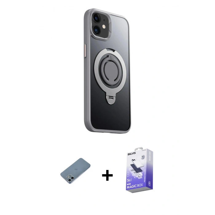 MARSİLYAN™- iPhone 12 Kılıf Zirve Çizgi Prime - Siyah Bilvis 5in1 5D Magic Hayalet Cam Ekran Koruyucu + Shine Kamera Lens Koruma Cam - SABE