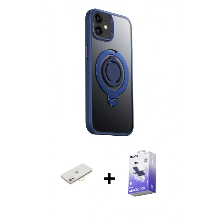 MARSİLYAN™- iPhone 12 Kılıf Zirve Çizgi Prime - Siyah Bilvis 5in1 5D Magic Hayalet Cam Ekran Koruyucu + Renkli Kamera Lens Koruma Cam - YL