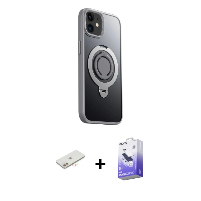 MARSİLYAN™- iPhone 12 Kılıf Zirve Çizgi Prime - Siyah Bilvis 5in1 5D Magic Hayalet Cam Ekran Koruyucu + Renkli Kamera Lens Koruma Cam - YL