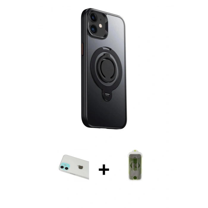 MARSİLYAN™- iPhone 12 Kılıf Zirve Çizgi Prime - Siyah Joko Magic 5D Hayalet Cam + Rainbow Kamera Lens Koruma Cam - YL