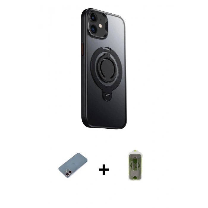 MARSİLYAN™- iPhone 12 Kılıf Zirve Çizgi Prime - Siyah Joko Magic 5D Hayalet Cam + Shine Kamera Lens Koruma Cam - PE