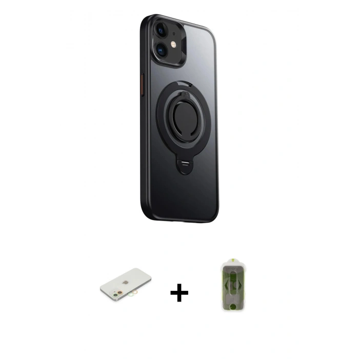 MARSİLYAN™- iPhone 12 Kılıf Zirve Çizgi Prime - Siyah Joko Magic 5D Hayalet Cam + Renkli Kamera Lens Koruma Cam - TU