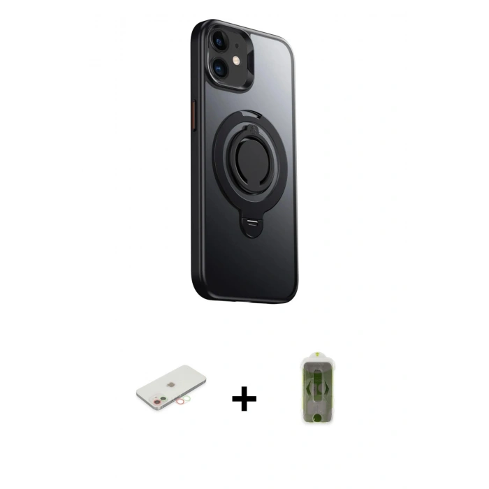 MARSİLYAN™- iPhone 12 Kılıf Zirve Çizgi Prime - Siyah Joko Magic 5D Hayalet Cam + Renkli Kamera Lens Koruma Cam - YL