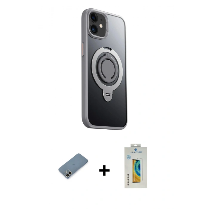 MARSİLYAN™- iPhone 12 Kılıf Zirve Çizgi Prime - Siyah Polymer Nano Ekran Koruyucu + Metal Kamera Lens Koruma Cam - GD