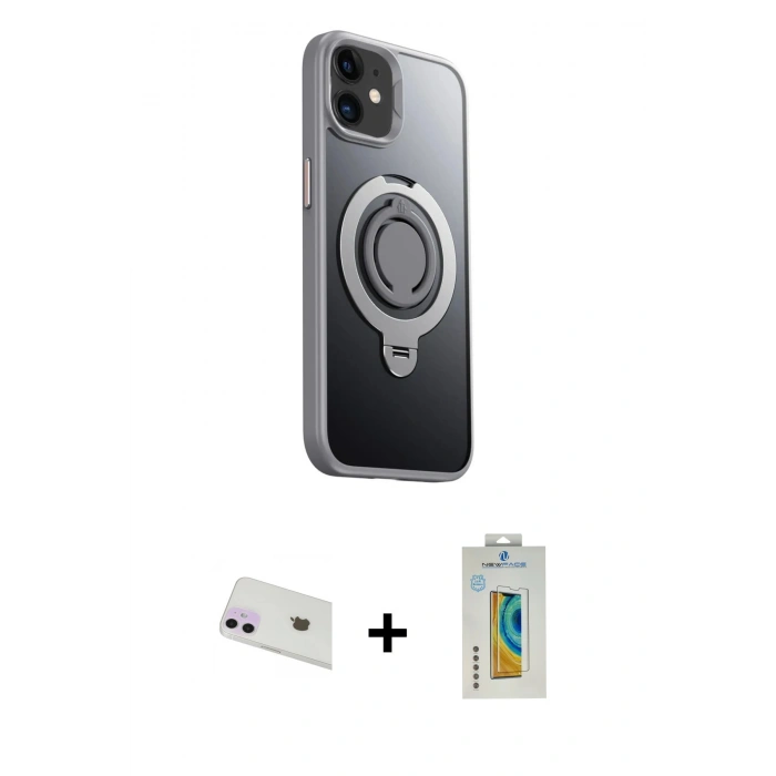 MARSİLYAN™- iPhone 12 Kılıf Zirve Çizgi Prime - Siyah Polymer Nano Ekran Koruyucu + Rainbow Kamera Lens Koruma Cam - MR