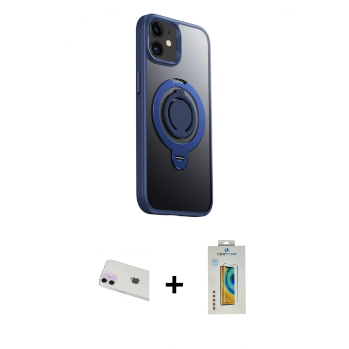 MARSİLYAN™- iPhone 12 Kılıf Zirve Çizgi Prime - Siyah Polymer Nano Ekran Koruyucu + Rainbow Kamera Lens Koruma Cam - MR