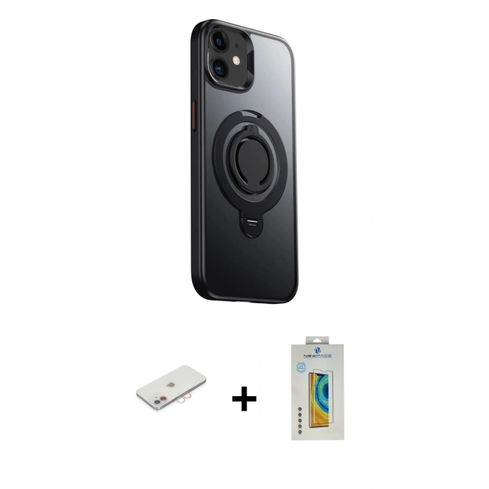 MARSİLYAN™- iPhone 12 Kılıf Zirve Çizgi Prime - Siyah Polymer Nano Ekran Koruyucu + Renkli Kamera Lens Koruma Cam - PE