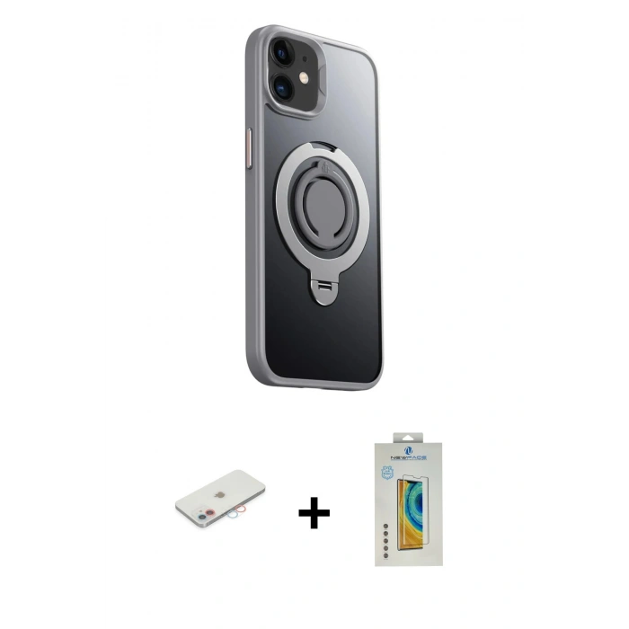 MARSİLYAN™- iPhone 12 Kılıf Zirve Çizgi Prime - Siyah Polymer Nano Ekran Koruyucu + Renkli Kamera Lens Koruma Cam - PE