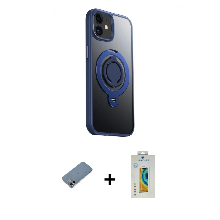 MARSİLYAN™- iPhone 12 Kılıf Zirve Çizgi Prime - Siyah Polymer Nano Ekran Koruyucu + Shine Kamera Lens Koruma Cam - PE