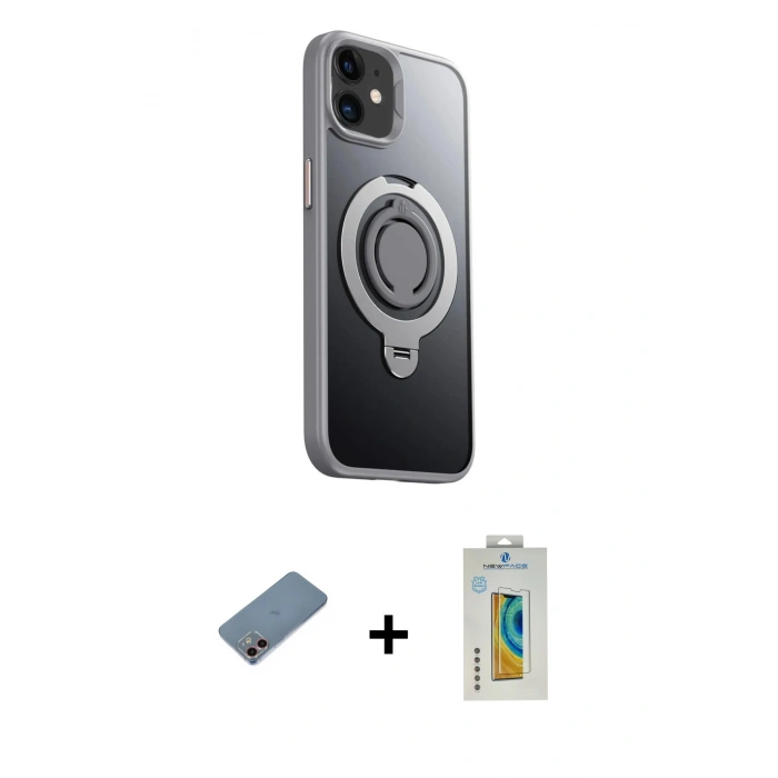 MARSİLYAN™- iPhone 12 Kılıf Zirve Çizgi Prime - Siyah Polymer Nano Ekran Koruyucu + Shine Kamera Lens Koruma Cam - PE