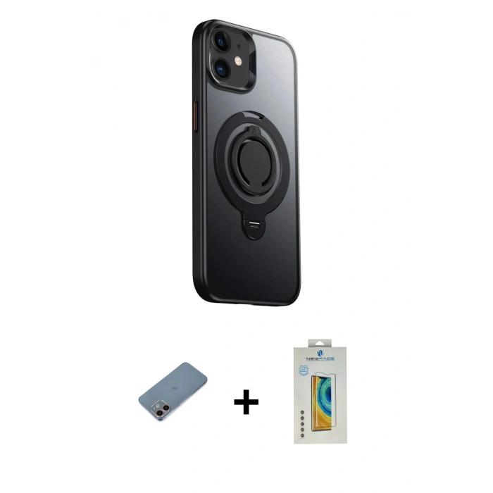 MARSİLYAN™- iPhone 12 Kılıf Zirve Çizgi Prime - Siyah Polymer Nano Ekran Koruyucu + Shine Kamera Lens Koruma Cam - PE