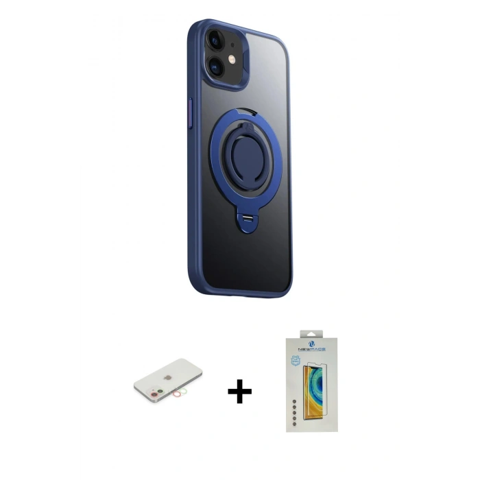 MARSİLYAN™- iPhone 12 Kılıf Zirve Çizgi Prime - Siyah Polymer Nano Ekran Koruyucu + Renkli Kamera Lens Koruma Cam - YL
