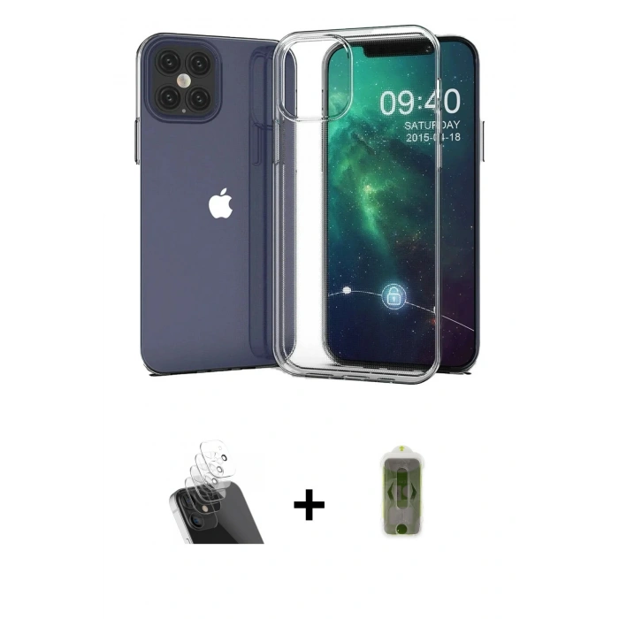 MARSİLYAN™- iPhone 12 Kılıf Zirve Doku - Siyah Joko Magic 5D Hayalet Cam + Kamera Lens Koruma Cam - SF