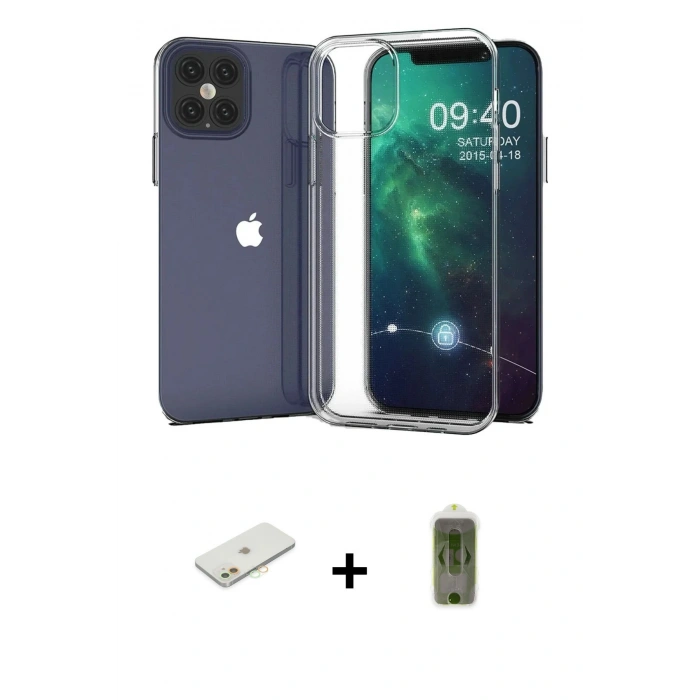 MARSİLYAN™- iPhone 12 Kılıf Zirve Doku - Siyah Joko Magic 5D Hayalet Cam + Renkli Kamera Lens Koruma Cam - TU