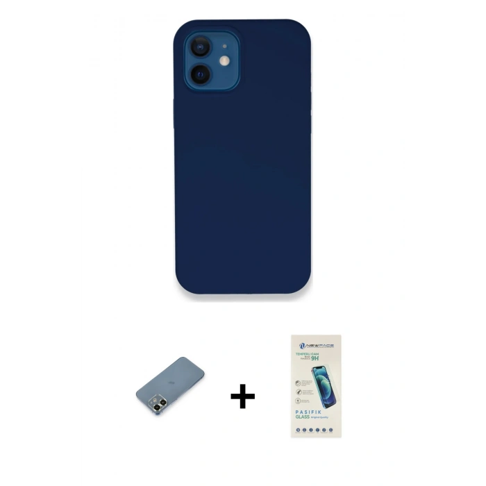 MARSİLYAN™- iPhone 12 Kılıf Zirve Modern Özel Seri - Şeffaf Pasifik Cam Ekran Koruyucu + Metal Kamera Lens Koruma Cam - AKYL