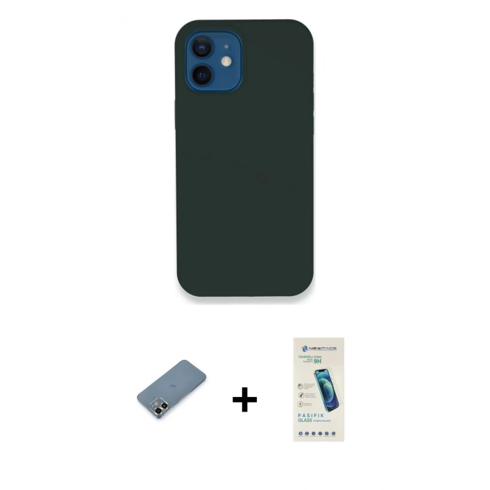 MARSİLYAN™- iPhone 12 Kılıf Zirve Modern Özel Seri - Şeffaf Pasifik Cam Ekran Koruyucu + Metal Kamera Lens Koruma Cam - AKYL