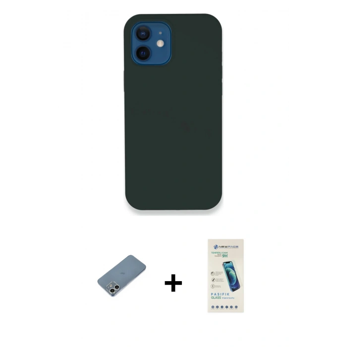 MARSİLYAN™- iPhone 12 Kılıf Zirve Modern Özel Seri - Şeffaf Pasifik Cam Ekran Koruyucu + Shine Kamera Lens Koruma Cam - GS
