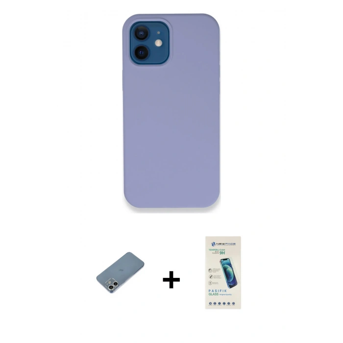 MARSİLYAN™- iPhone 12 Kılıf Zirve Modern Özel Seri - Şeffaf Pasifik Cam Ekran Koruyucu + Shine Kamera Lens Koruma Cam - GS