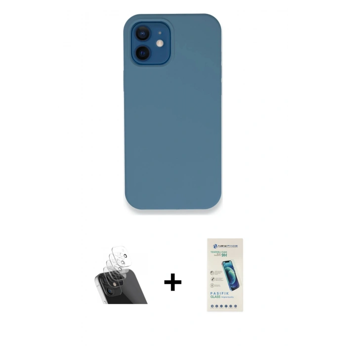 MARSİLYAN™- iPhone 12 Kılıf Zirve Modern Özel Seri - Şeffaf Pasifik Cam Ekran Koruyucu + Kamera Lens Koruma Cam - SF