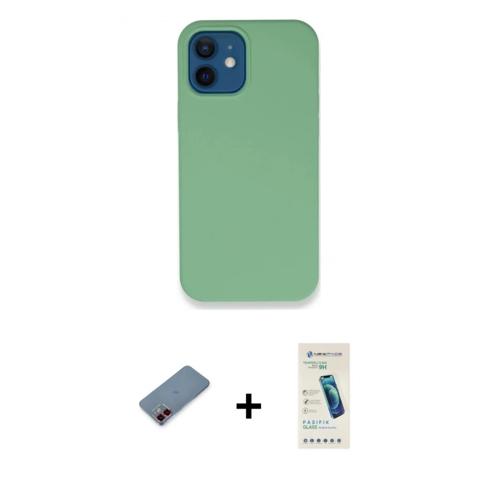 MARSİLYAN™- iPhone 12 Kılıf Zirve Modern Özel Seri - Şeffaf Pasifik Cam Ekran Koruyucu + Metal Kamera Lens Koruma Cam - KI