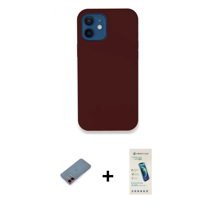 MARSİLYAN™- iPhone 12 Kılıf Zirve Modern Özel Seri - Şeffaf Pasifik Cam Ekran Koruyucu + Metal Kamera Lens Koruma Cam - KI