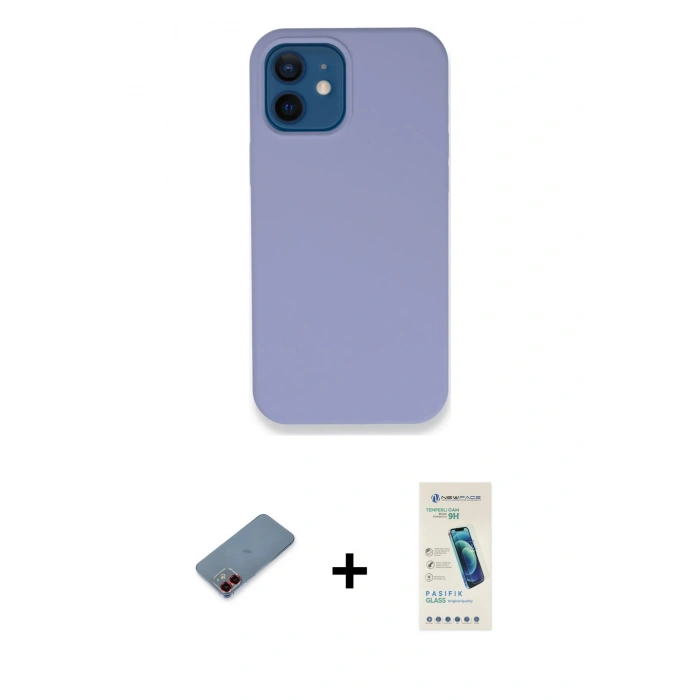 MARSİLYAN™- iPhone 12 Kılıf Zirve Modern Özel Seri - Şeffaf Pasifik Cam Ekran Koruyucu + Metal Kamera Lens Koruma Cam - KI