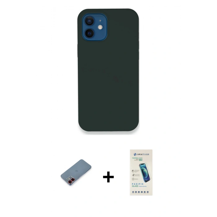 MARSİLYAN™- iPhone 12 Kılıf Zirve Modern Özel Seri - Şeffaf Pasifik Cam Ekran Koruyucu + Metal Kamera Lens Koruma Cam - KI
