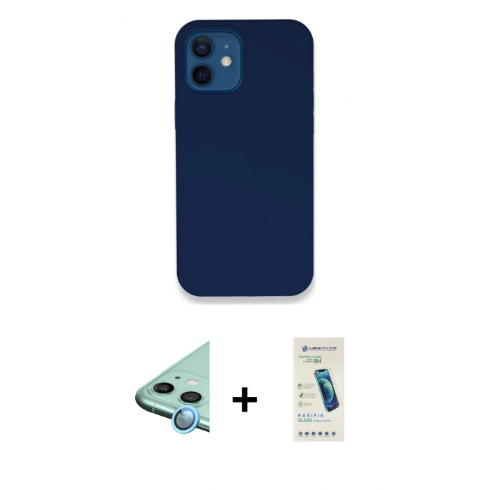 MARSİLYAN™- iPhone 12 Kılıf Zirve Modern Özel Seri - Şeffaf Pasifik Cam Ekran Koruyucu + Raze Metal Kamera Lens - MI